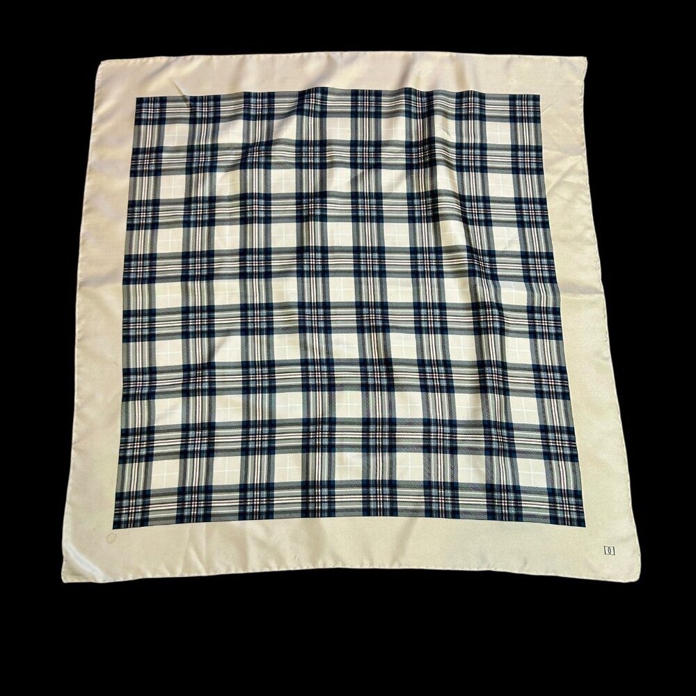 Doncaster Collection Vintage 100% Silk Tan Black Plaid Square Scarf